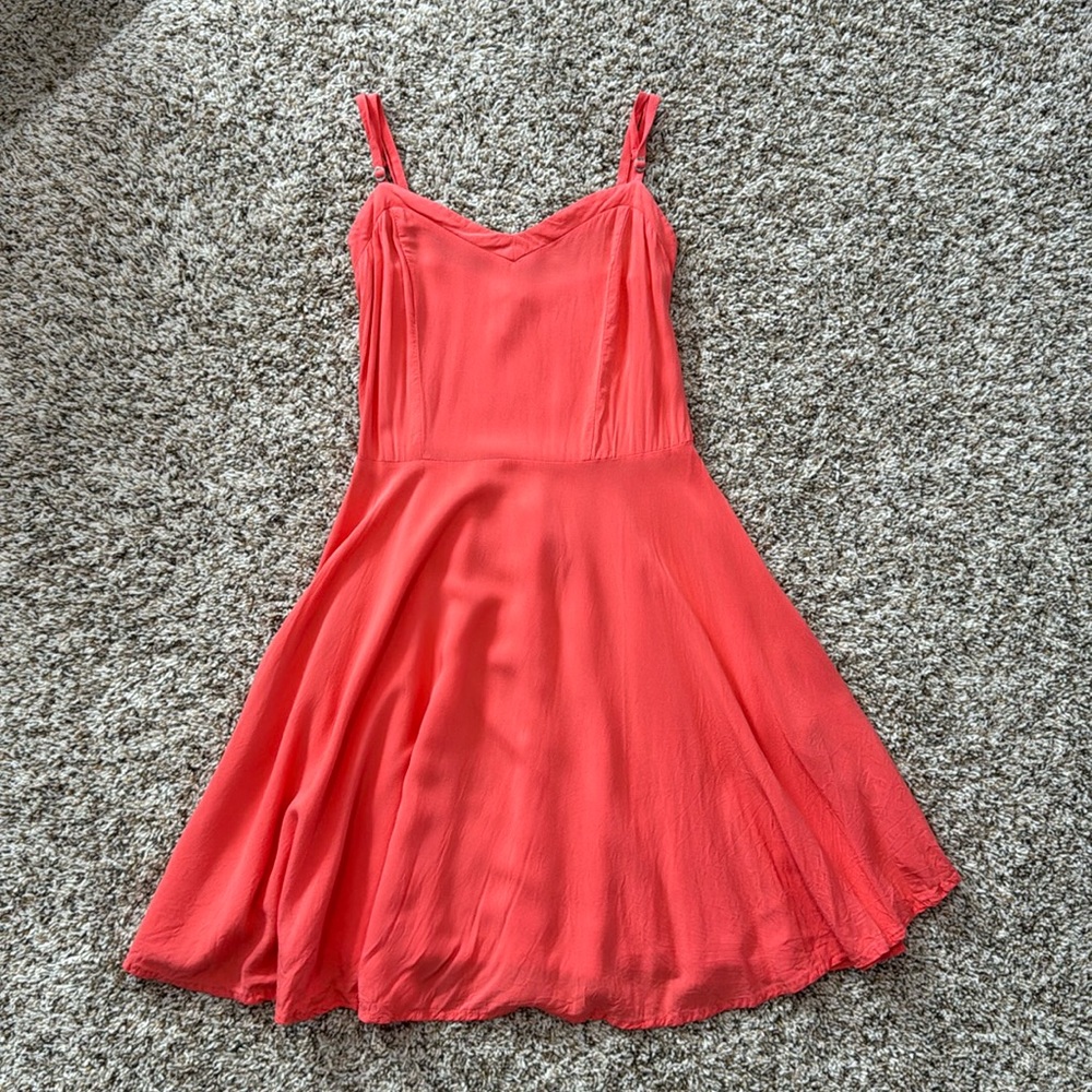 Aeropostale adjustable strap flowy dress with cinched back in Coral